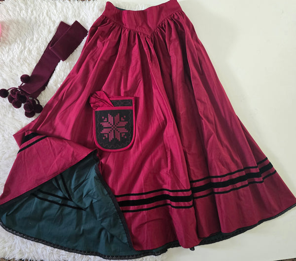 Reversable skirt "Marta" / one side burgundy another side green  replica of Antiqlu skirt / Lesya Ukrainka style / XS-M