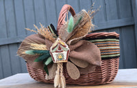 Easter Basket in Etno Style "Home" pottery, dry flowers and organic fabric / adult