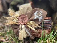 Easter Basket in Etno Style "Early Morning" pottery, dry flowers and organic fabric / adult