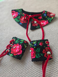 3 piece set / Hand embroidery/ colar and cuffs