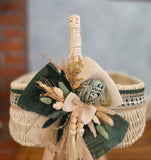 Designer Etno Style Easter Basket “Ceramic Egg“ dark green, wood, dry flowers and organic fabric / adult