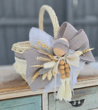 Designer Etno Style Easter Basket “Early morning“ wood, dry flowers and organic fabric / adult