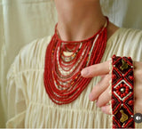 Beaded choker /  handmade necklace / red birds / ukrainian traditional