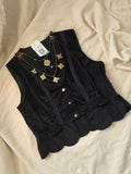 Replica of Antique Ukrainian Corset "Lemkivska" in black velvet size M-L