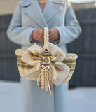 Designer Etno Style Easter Basket “Ceramic house“ wood, dry flowers and organic fabric / adult