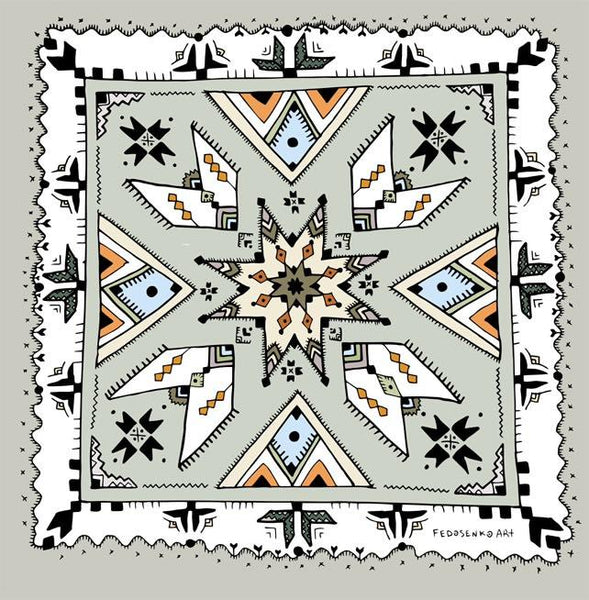 Designer Ukrainian shawl / scarf " Folklor " in grey
