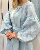 Linen embroidery dress " Blue Sky"