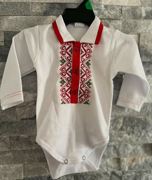 Long Sleeve Ukrainian Baby Bodysuit, Vyshyvanka Bodysuit, Embroidered Bodysuit for Baby Boy, Ukraininan Baby Clothing