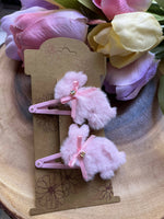 “Pink Easter bunny” hair clips