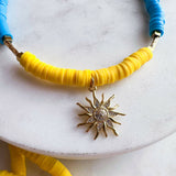 Blue & yellow choker with sun pendant