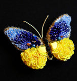 Butterfly brooch. Beaded brooch. Blue and yellow butterfly brooch. Ukraine butterfly brooch. Clothing brooch.