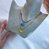Double Layered Blue and Yellow Hearts Necklace