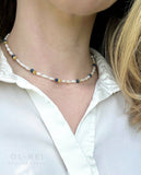 Pearls Choker with blue & yellow