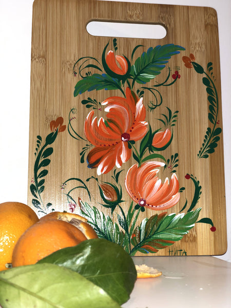 Decorative bamboo cutting board 9" x 12" (23cm x 30,5cm)