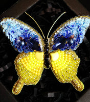 Ukrainian Butterfly brooch. Beaded brooch. Blue and yellow butterfly brooch. Ukraine butterfly brooch. Clothing brooch