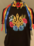 T-shirt with embroidery. Trident with flowers