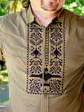 Zelenskoho vyshyvanka / embroidered shirt / Ukrainian embroidery for men / Linen embroidered classic shirt / Ukrainian style / Military green embroidery .