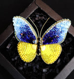 Ukrainian Butterfly brooch large. Beaded brooch. Blue and yellow butterfly brooch. Ukraine butterfly brooch. Clothing brooch