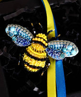 Ukrainia style bumblebee brooch . Beaded brooch. Blue and yellow brooch. Ukrainian brooch. Clothing brooch