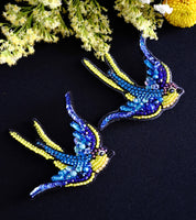 Ukrainian swallow bird brooch. Beaded brooch. Blue and yellow brooch. Ukrainian brooch. Clothing brooch