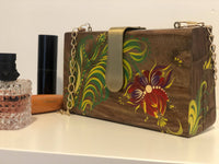 Stylish Wooden Clutch Purse Petrykivka hand painted