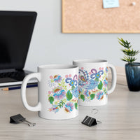 Blue Petrykivka painting mug | White ceramic mug 11 oz| Free Shipping