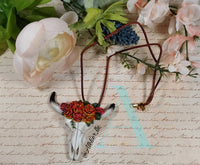 Longhorn Floral Skull Necklace