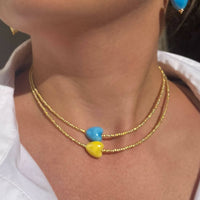 Set of 2 seed beads necklaces with blue and yellow heart