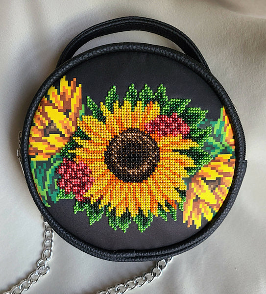 Ukrainian beaded sunflower bag