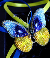 Ukrainian Butterfly brooch large. Beaded brooch. Blue and yellow butterfly brooch. Ukraine butterfly brooch. Clothing brooch