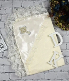 “Cross” Baptism blanket/krygma - white or cream ( shipping next business day from USA)