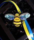 Ukrainia style bumblebee brooch . Beaded brooch. Blue and yellow brooch. Ukrainian brooch. Clothing brooch