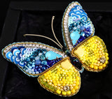 Ukrainian Butterfly brooch large. Beaded brooch. Blue and yellow butterfly brooch. Ukraine butterfly brooch. Clothing brooch