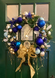 Blue & Gold Ornament wreath / Christmas door decoration