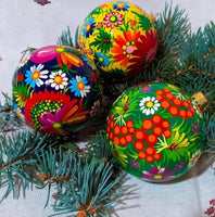 Set of 5 Hand painted ornaments, Petrykivka, Ukrainian traditional painting