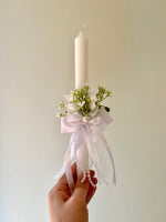 White candle with decor for first communion, baptism, wedding