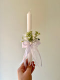 White candle with decor for first communion, baptism, wedding