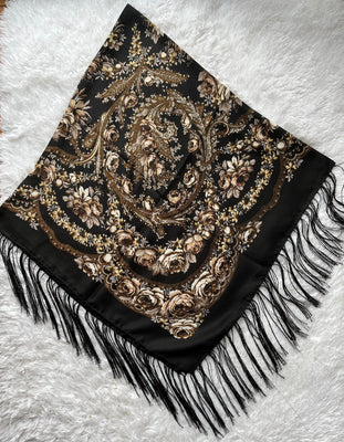 Ukrainian Woolen shawl with flowers (black)