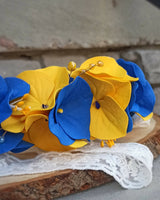 Hairband with yellow-blue hydrangea