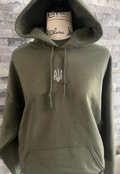 EMBROIDERED HOODIE WITH TRYZUB/MILITARY COLOR/ZELENSKYY
