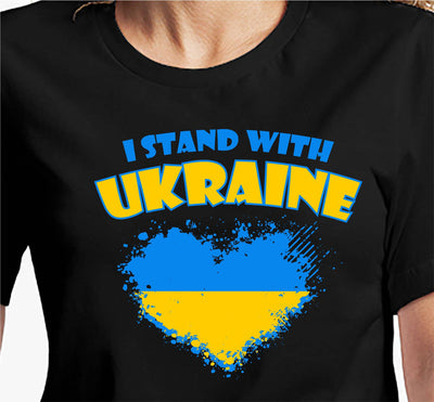 I Stand with Ukraine T-shirt |Black color T-shirt with yellow-blue print | Free shipping