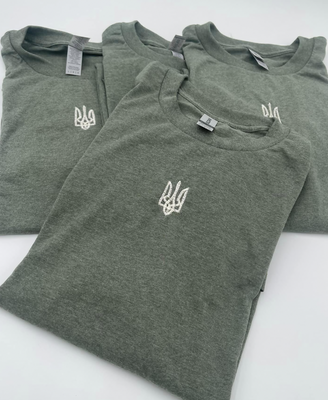 EMBROIDERED TSHIRT WITH TRYZUB/MILITARY COLOR/ZELENSKYY