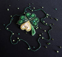 Four leaf clover beaded brooch, St. Patrick's Day lucky beaded brooch, handmade pin, gift for he