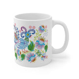 Blue Petrykivka painting mug | White ceramic mug 11 oz| Free Shipping